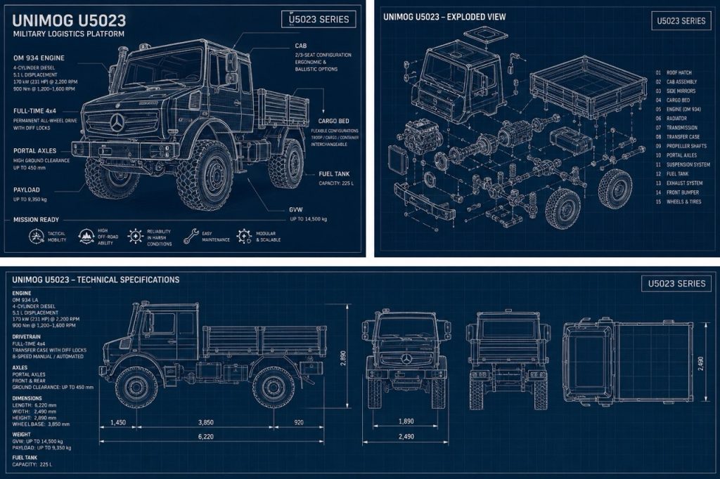 Why Unimog Platforms Remain Essential in Modern Military Logistics Technical Drawing - AB DEFENCE - Military Defence Spare Parts