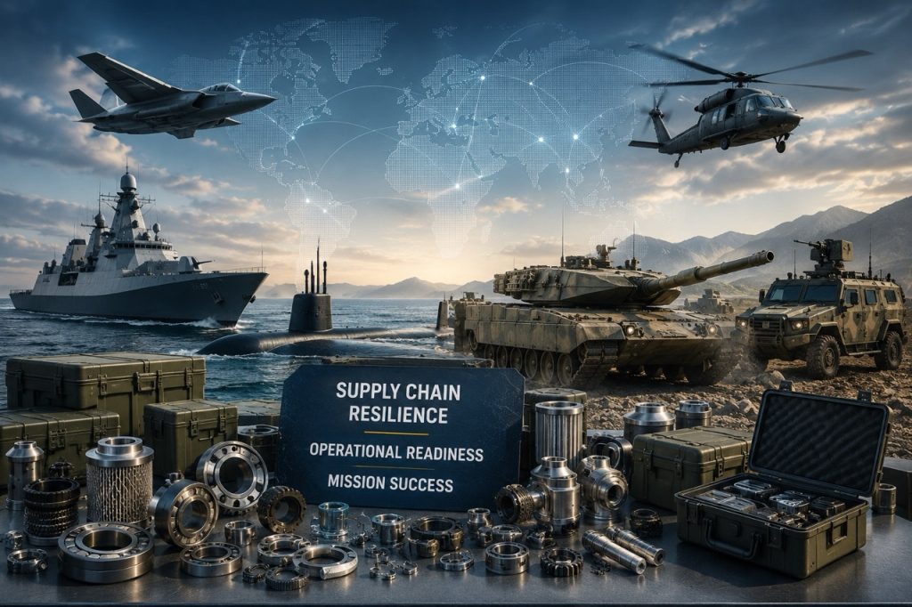 Technical engineering infographic showing reverse engineering, platform knowledge, CAD modeling, material verification, testing procedures, and legacy fleet sustainment for military spare parts and defense MRO operations