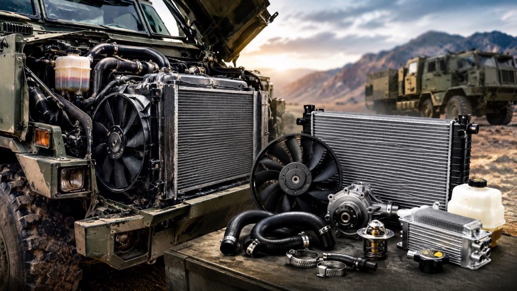 Military vehicle cooling system components and spare parts for armored vehicle maintenance and defense applications